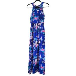 Vibrant Floral Maxi Dress‎ in Blue and Pink